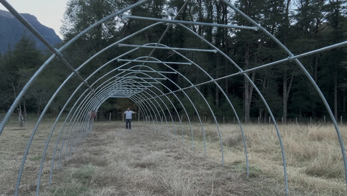 Escala del invernadero: una persona de pie dentro de la estructura