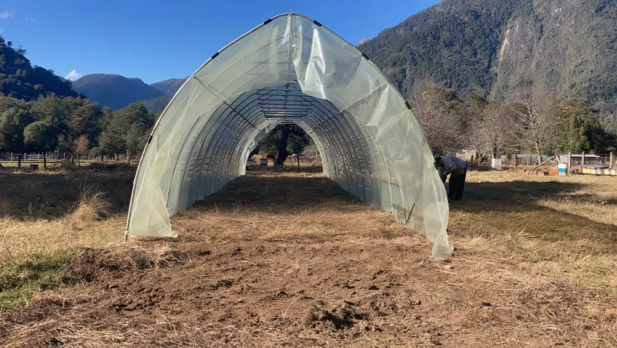 Invernadero Huerto Rentable terminado, vista de la entrada